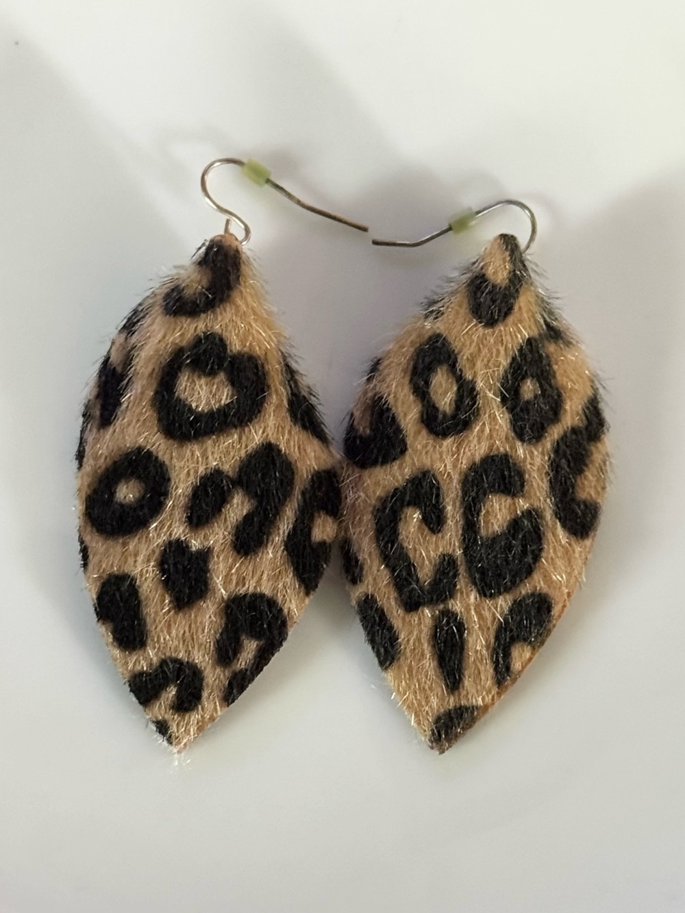 Leopard Print Faux Fur Leaf Drop Earrings in Tan & Black
